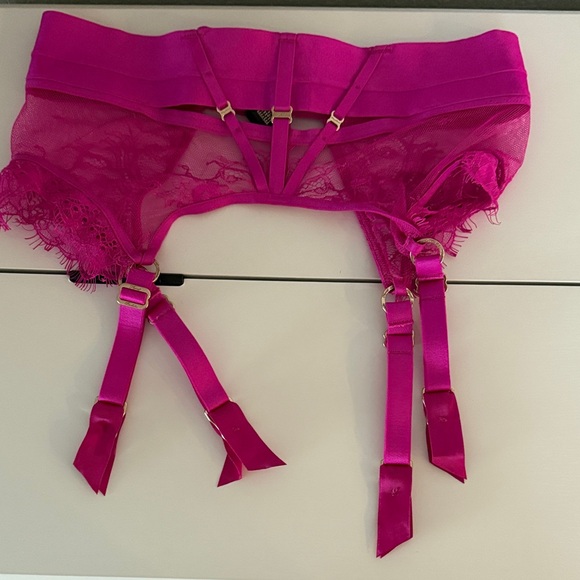 Honey Birdette Vibrant Lace Set - Purple, Pink, and Black garters - Picture 4 of 4